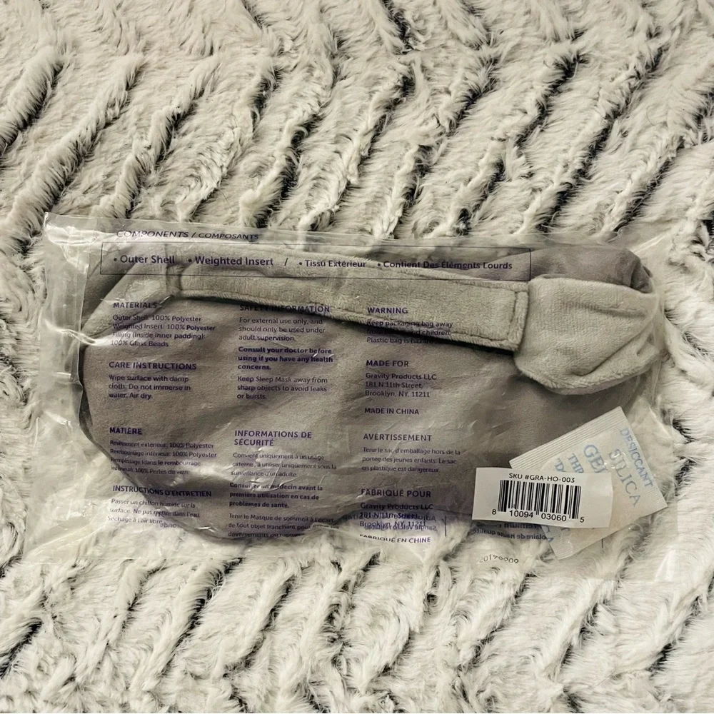 Gravity Weighted Sleep Mask Gray — NWOT